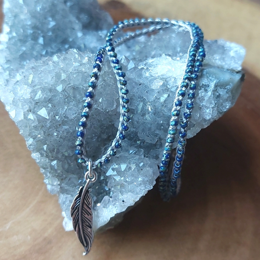 Handcrafted Boho Beaded Necklace, Blue, 17 inches, by Rust Belt Raised